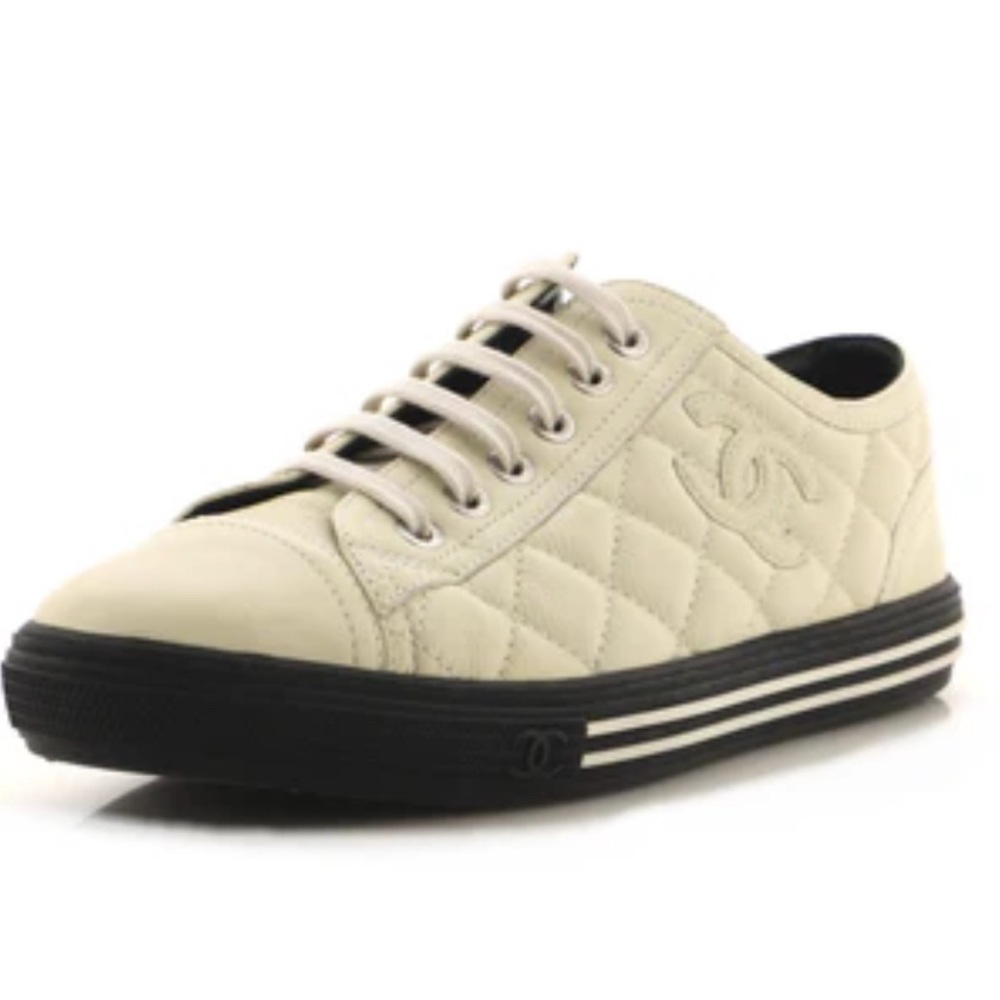 CHANEL Quilted Sneakers in Beige and Black